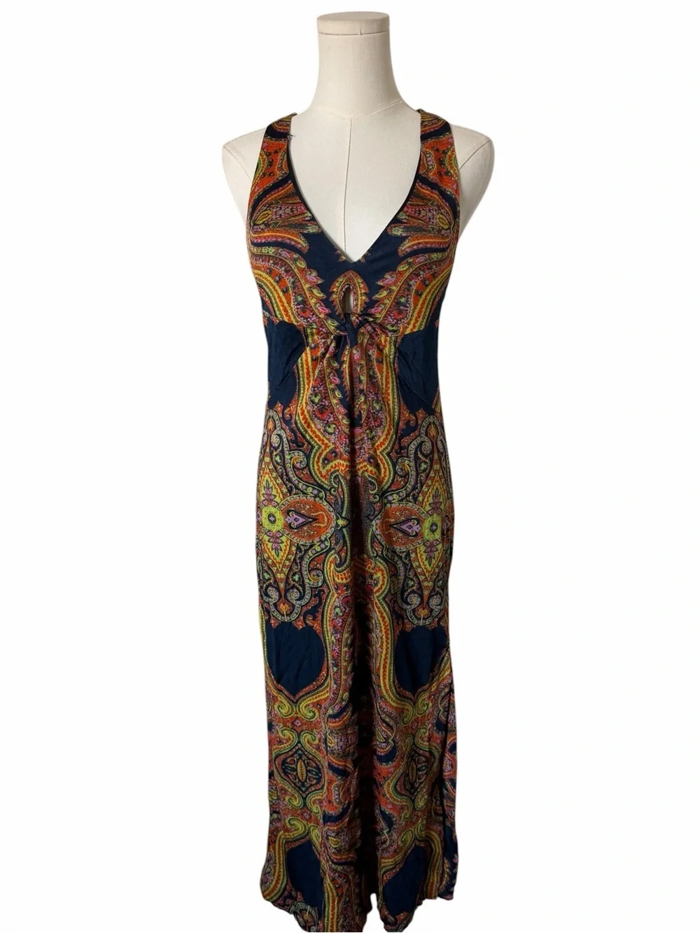 Free People Navy Paisley V-Neck Maxi Dress
